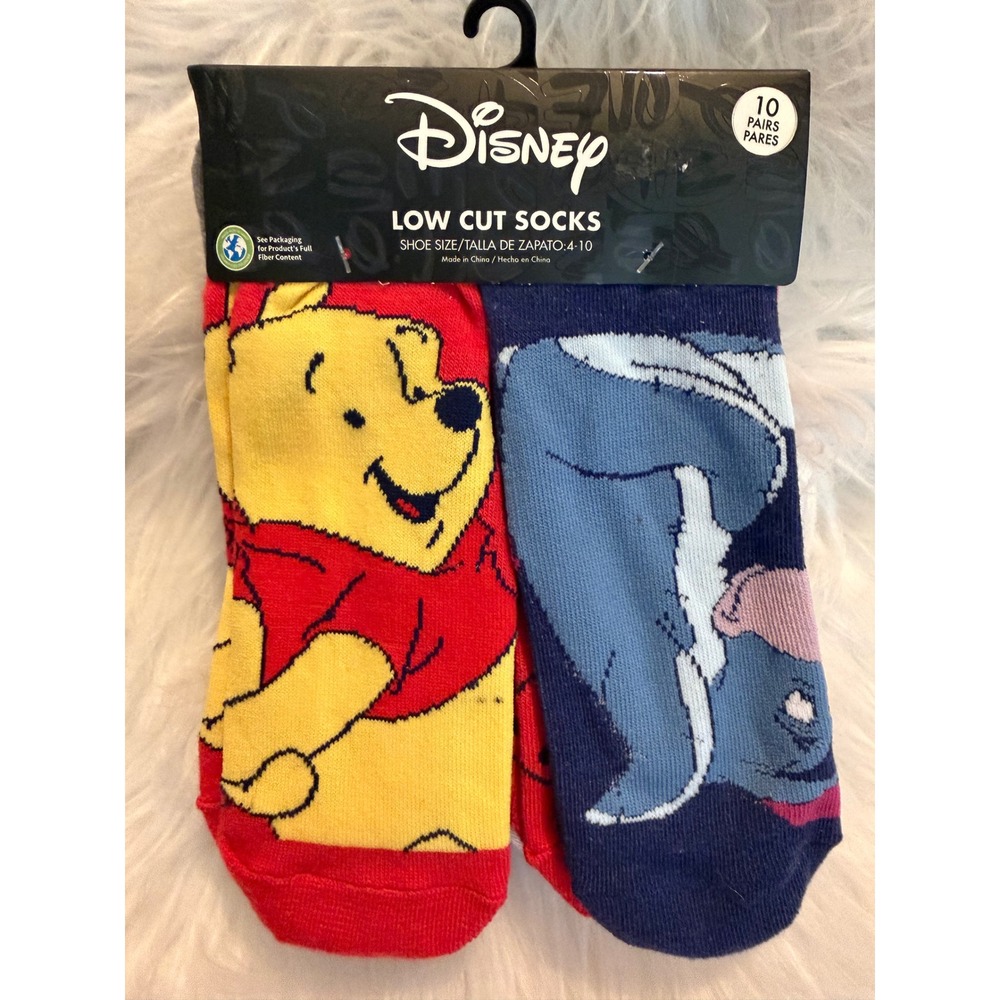 Disney Winnie the Pooh 10 Pair Low Cut Socks Shoe Size 4-10 Eeyore Tigger Piglet